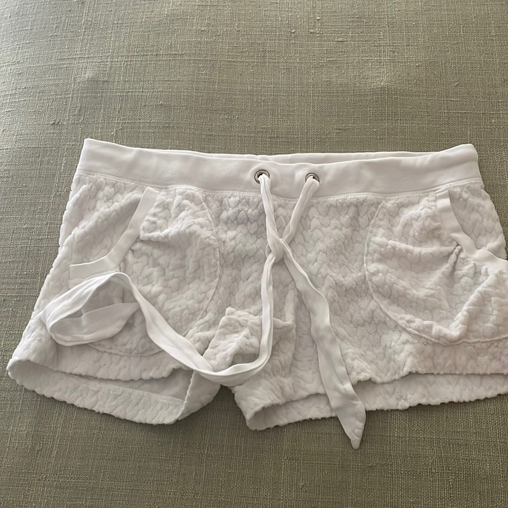 White juicy velour small drawstring shorts